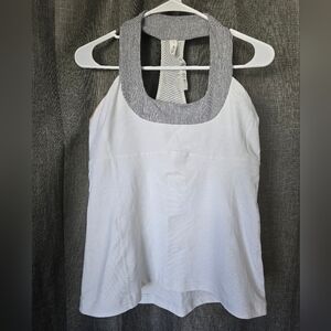 Lululemon Athletica Racer Back Tank Top White/Grey Sports Bra Built In Size 12